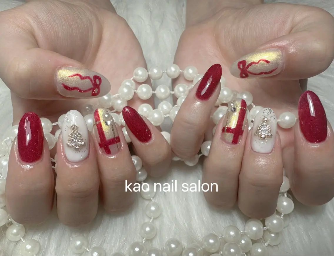 ネイル 冬ネイル クリスマス kao nail マグネット/長さだしのネイルデザイン