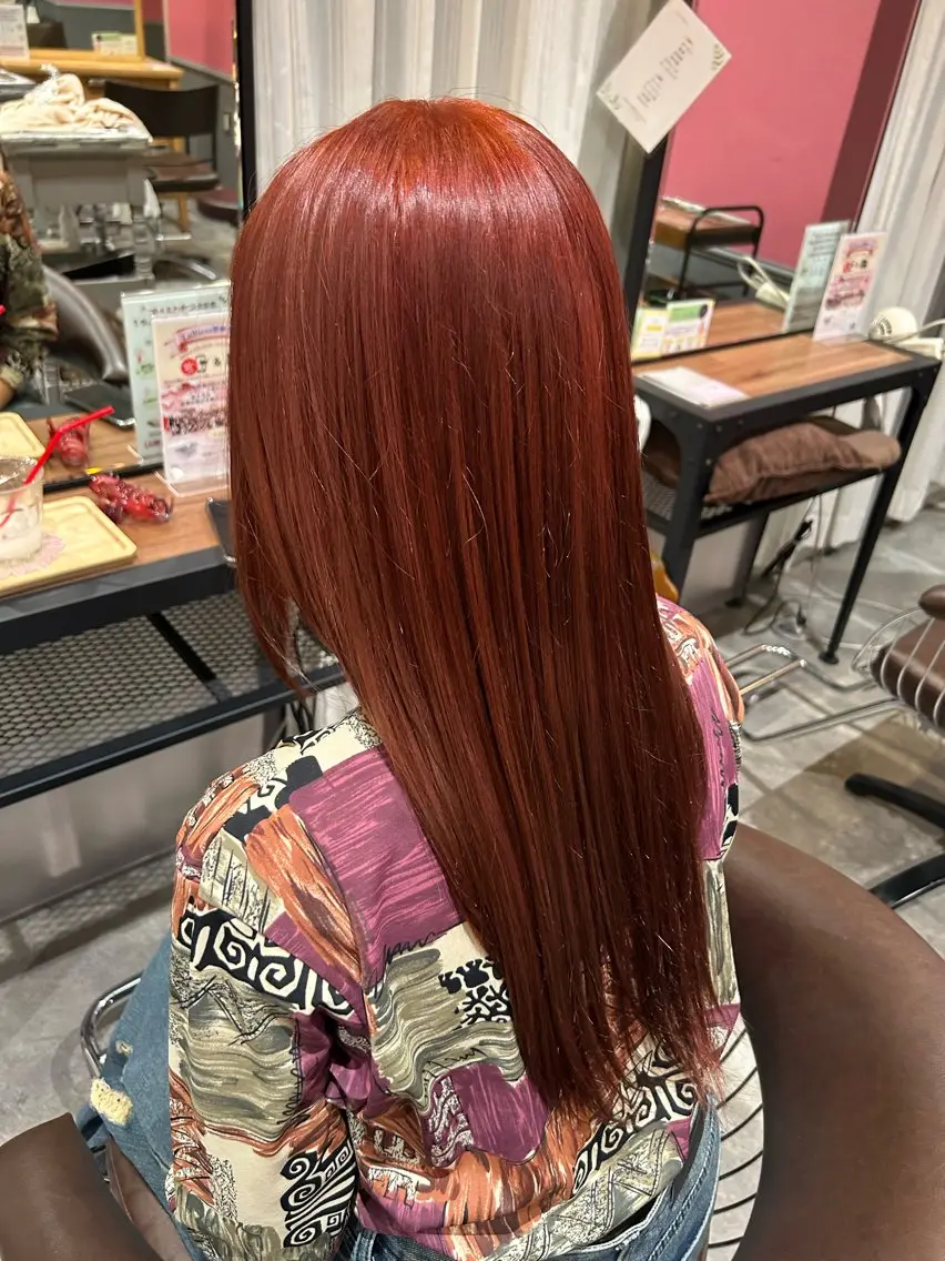 ロング カラー ブリーチ ブリーチなしカラー オレンジ ピンクカラー LaBless うえのあかねのヘアスタイル