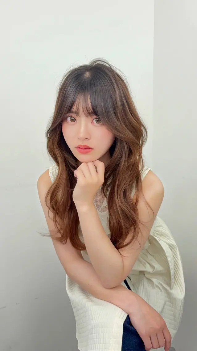 ロング カラー 小顔カット カット ヘアカラー トリートメント 韓国ヘア/レイヤー/ 顔まわり足立遥奈のヘアスタイル
