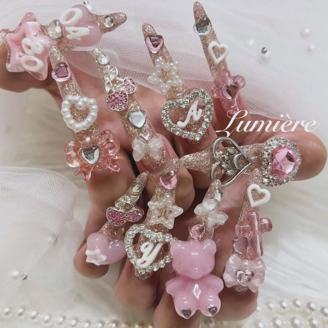 ネイル ロングネイル スーパーロングネイル ハンドネイル Lumière｜ ロング｜ワンホンのネイルデザイン