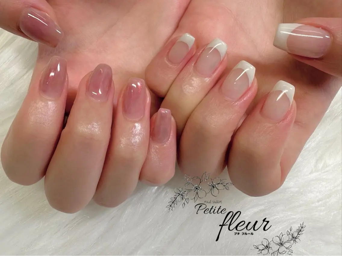 ネイル フレンチネイル ニュアンスネイル ハンドネイル ❁⃘*。Petite fleur❁⃘*りさのネイルデザイン