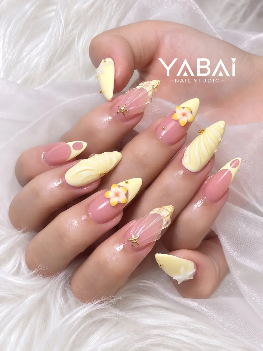 ネイル フラワーネイル ゴールド ピンク 黄色 YABAI NailStudioのネイルデザイン