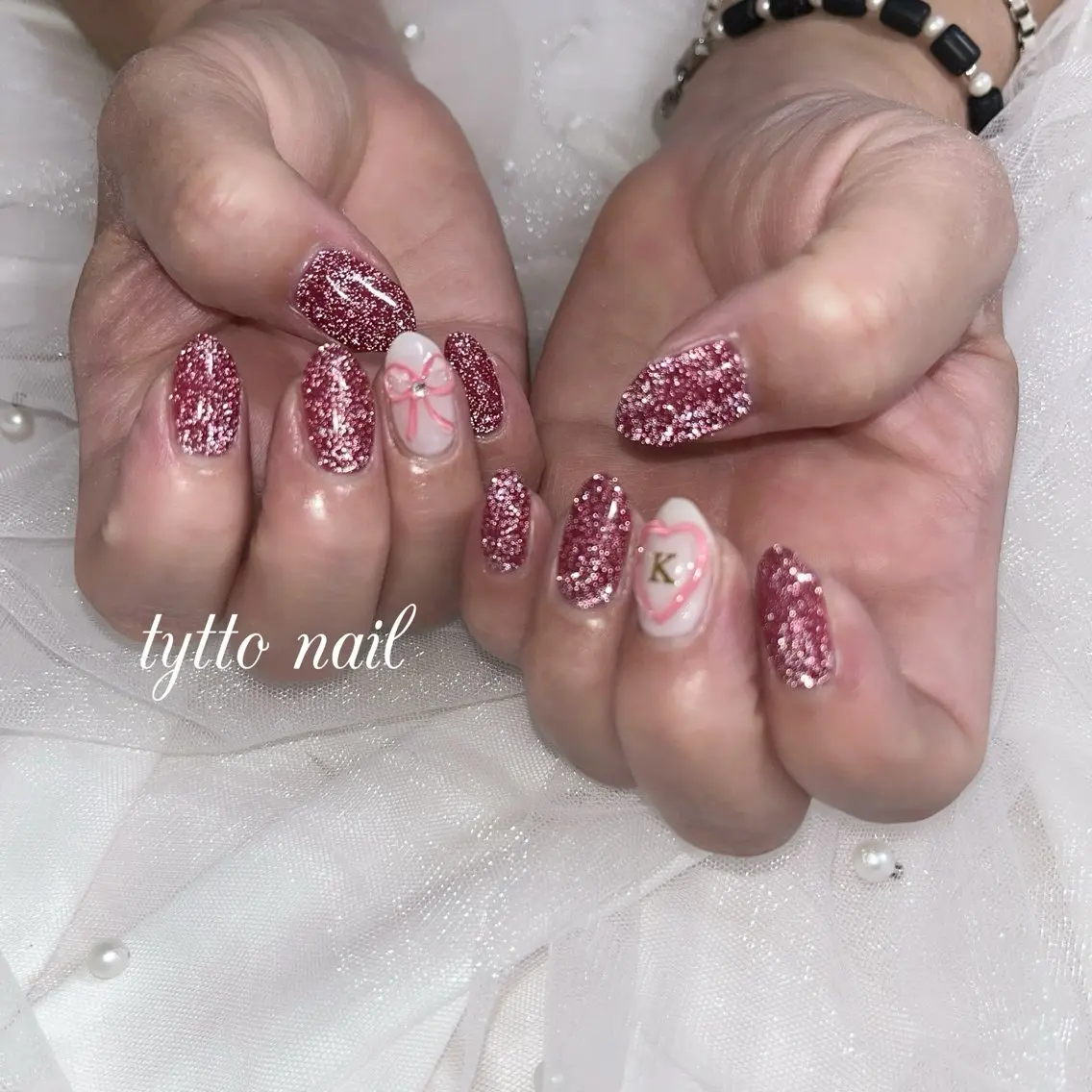 ネイル フラッシュネイル ハート キラキラネイル 韓国ネイル ワンカラーネイル tytto nail ❤︎eriのネイルデザイン