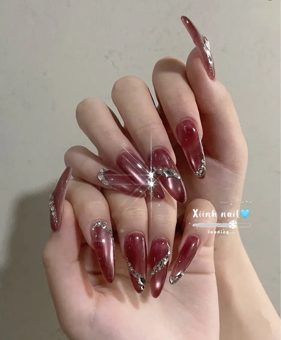 ネイル ブラウン チークネイル 桜ネイル 長さ出し フットネイル ハンドネイル XIINH NAIL SALONのネイルデザイン