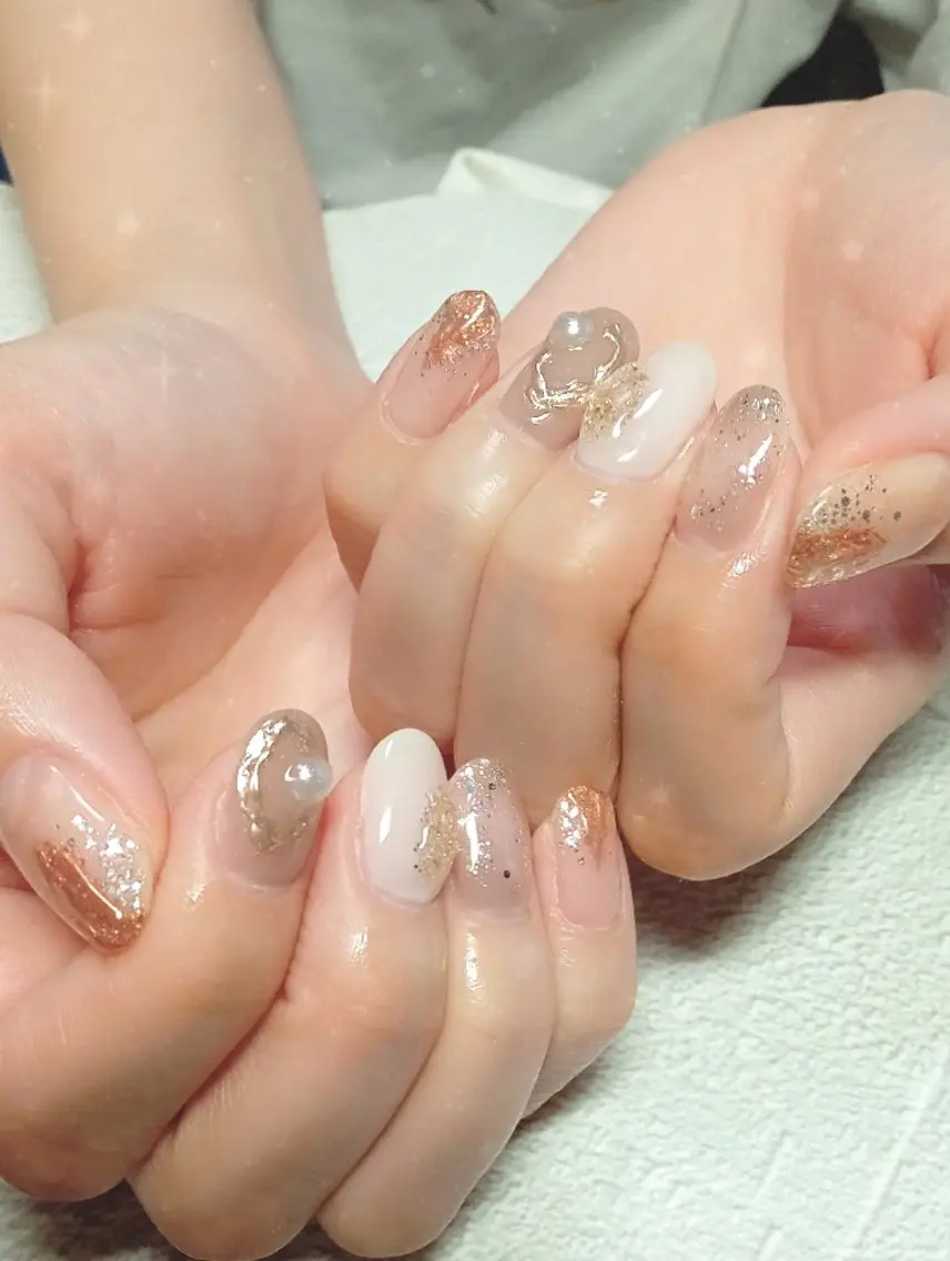 ネイル フレンチネイル ジェルネイル キラキラネイル 大理石ネイル(マーブル) ミラーネイル ハンドネイル flure de neige yukiのネイルデザイン