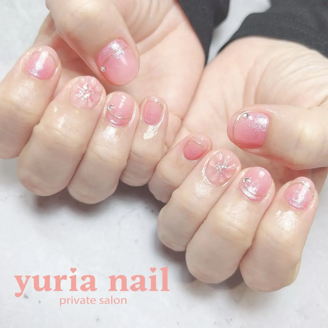 ネイル フラワーネイル ジェルネイル グラデーション 持ち込み ニュアンスネイル ハンドネイル 小林 ゆりあのネイルデザイン