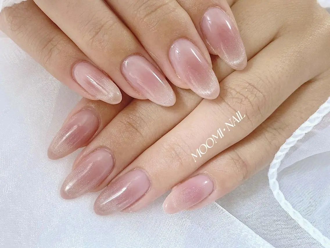 ネイル 長さ出し フレンチネイル ジェルネイル ガラスフレンチ 韓国ネイル ハンドネイル moomi nail スカルプ専門のネイルデザイン