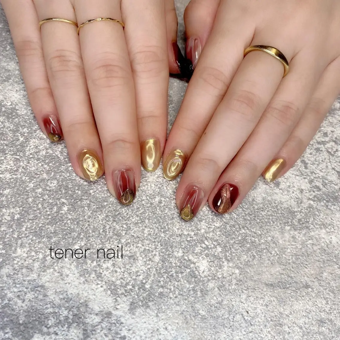 ネイル ブラウン ゴールド マグネットネイル テネルネイル tener nailのネイルデザイン