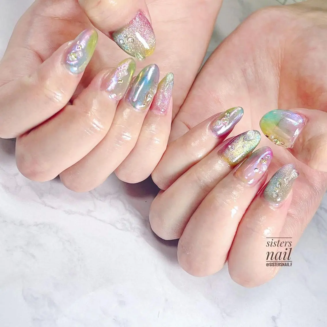 ネイル アートネイル オーロラネイル マグネットネイル 夏ネイル sisters nail.fのネイルデザイン