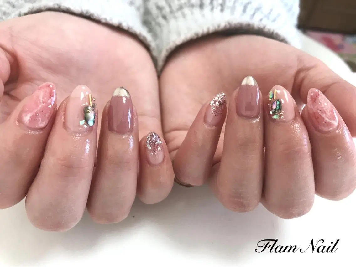 ネイル ミラーネイル ピンク Flam Nailのネイルデザイン
