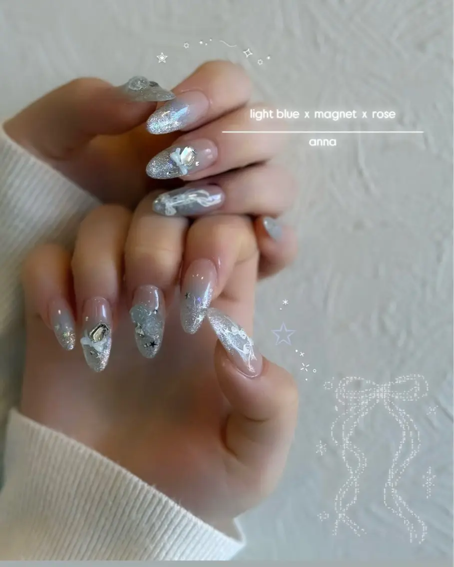 ネイル 水色 リボン germer. annaのネイルデザイン