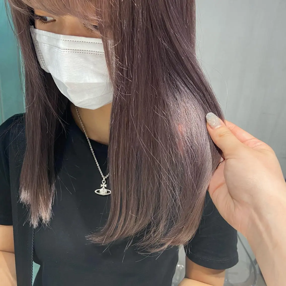 ロング アッシュ ピンクブラウン パープルカラー 髪質改善 トリートメント カット ヘアカラー MEI🎀レイヤー 🎀韓国styleのヘアスタイル