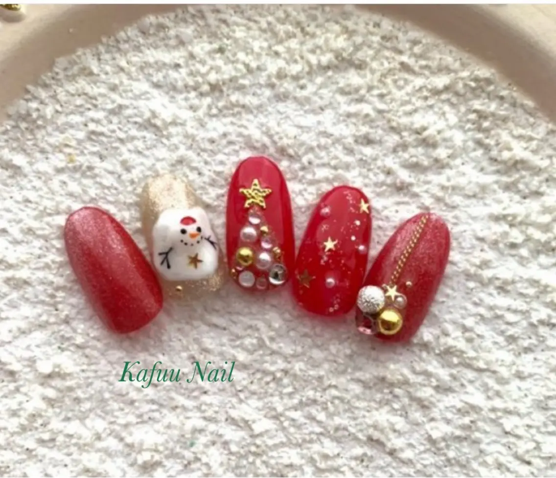 ネイル アートネイル ぷっくりネイル 冬ネイル クリスマス Kafuu Nailのネイルデザイン