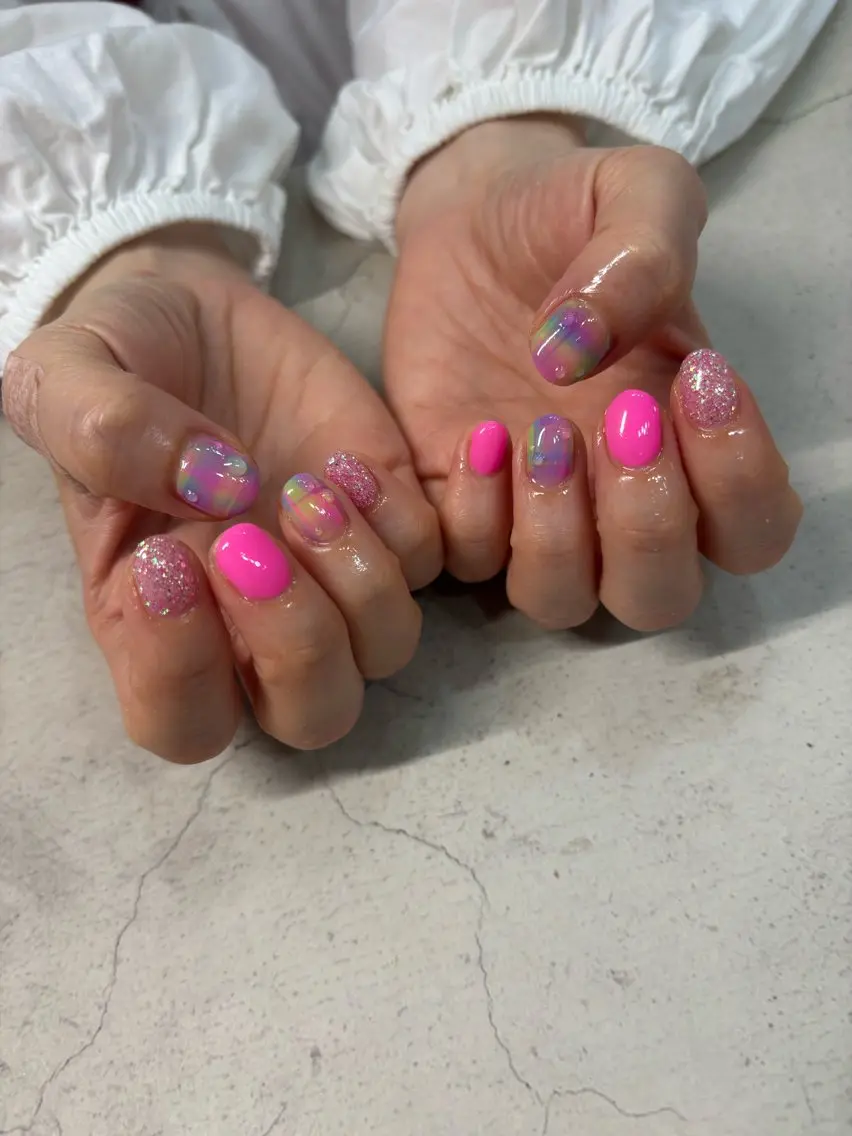 ネイル ラメ(グリッター) ピンク ハンドネイル kawaguchi yukiのネイルデザイン