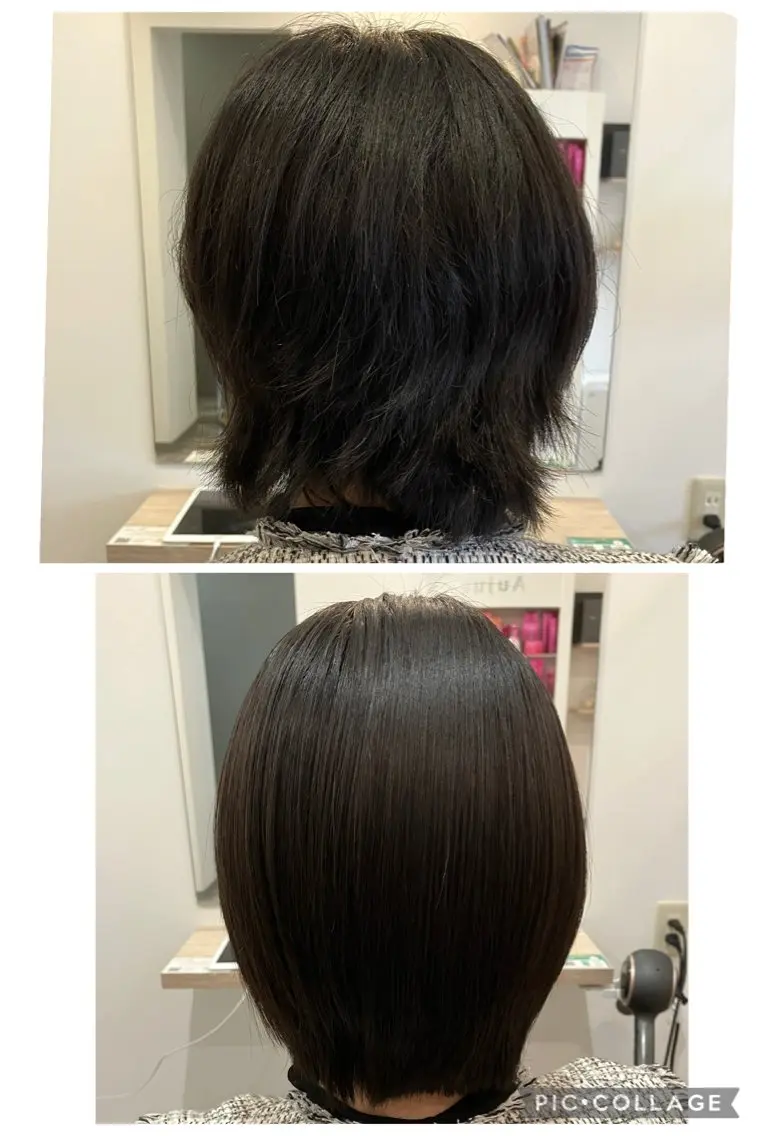 ミディアム パーマ 髪質改善 縮毛矯正 ブリーチ&ストレート 長谷川勇人のヘアスタイル