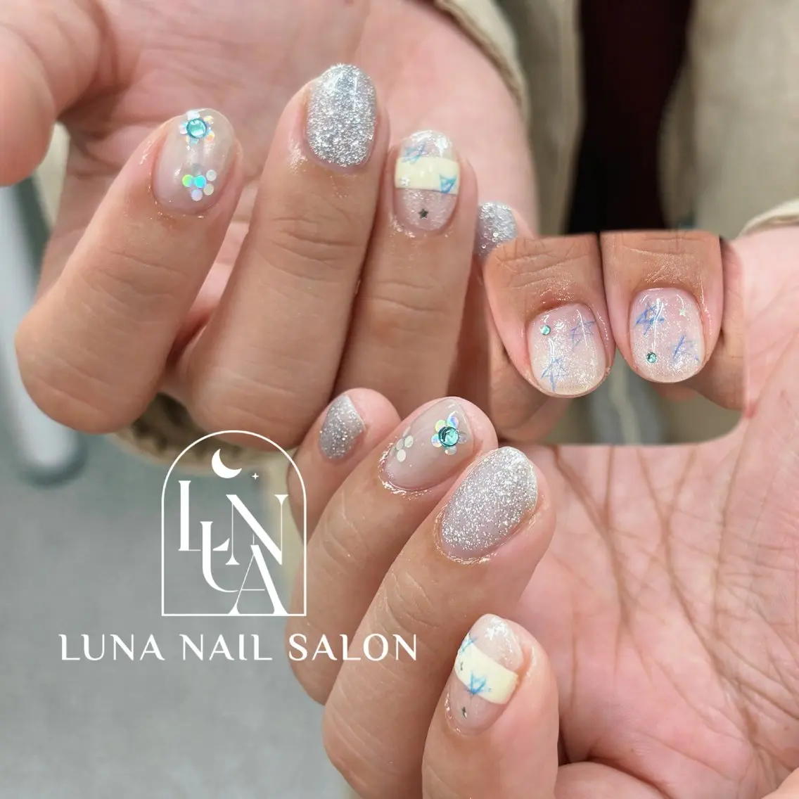 ネイル アートネイル フレンチネイル ジェルネイル ガラスフレンチ 韓国ネイル ハンドネイル ハンドケア LUNA Nail salon💕のネイルデザイン