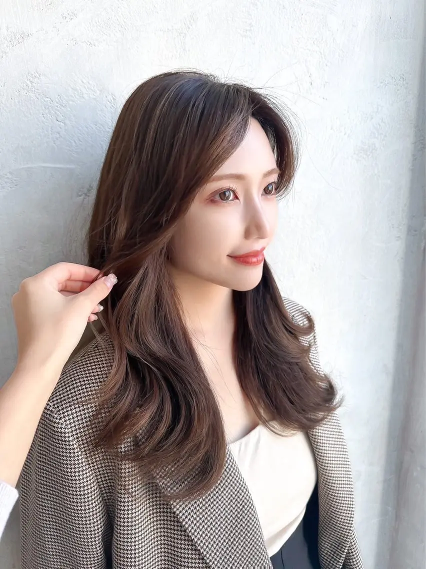 セミロング カラー ベージュカラー ブラウンカラー ブラウンベージュ くびれヘア 顔周りカット 顔周り/くびれヘア 韓国ヘア💕風間るなのヘアスタイル