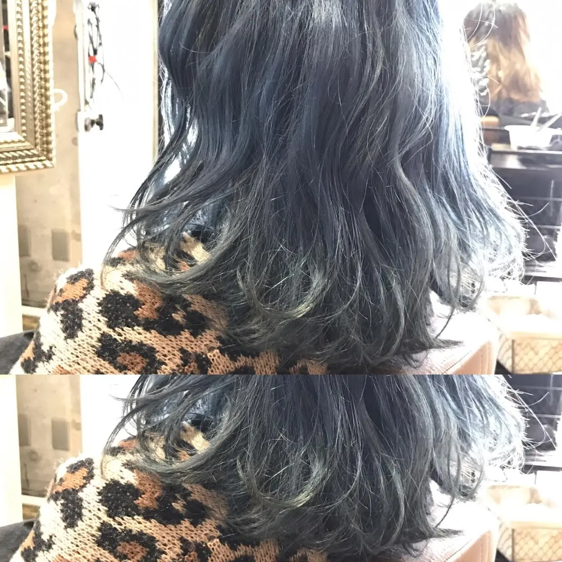 ミディアム カラー パーマ ヘアアレンジ メンズ マツエク・マツパ ブルーカラー ブルーグレー サロンドミルク 原宿のヘアスタイル