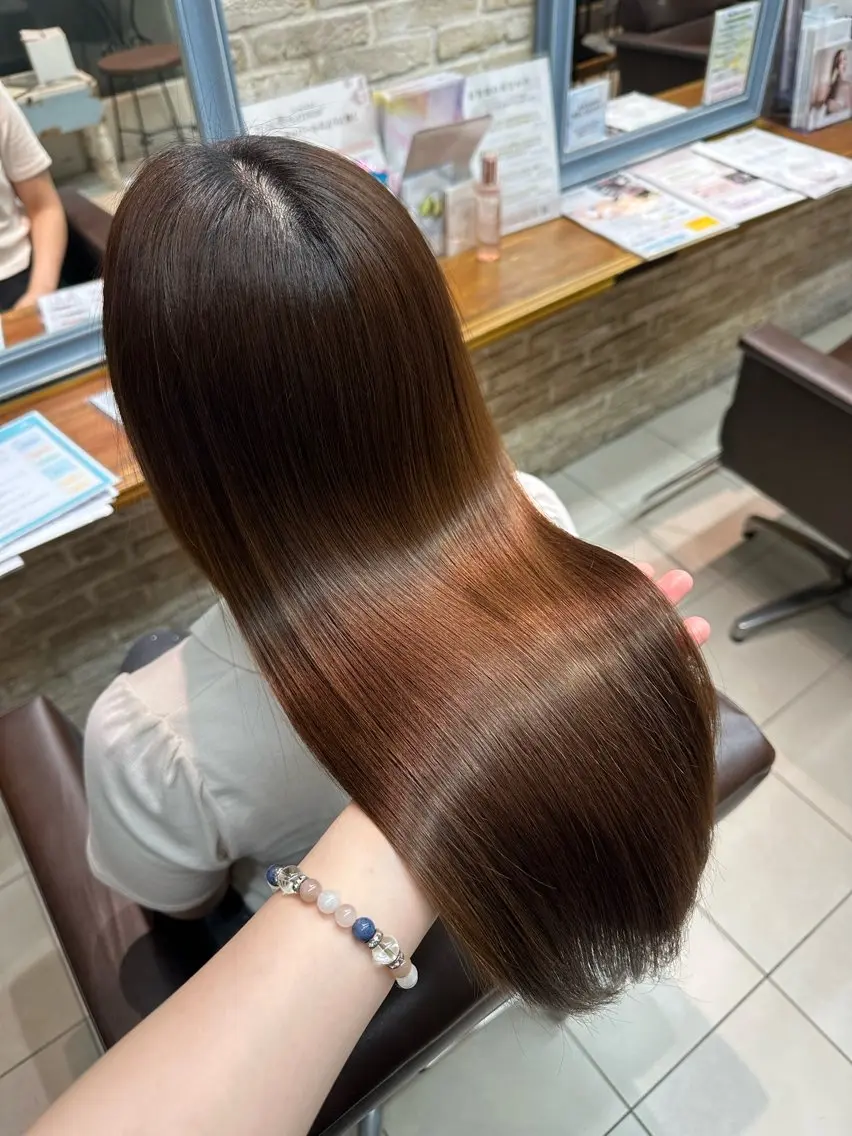 ロング トリートメント ヘッドスパ 縮毛矯正/髪質改善 🌿/ベージュ🤎のヘアスタイル