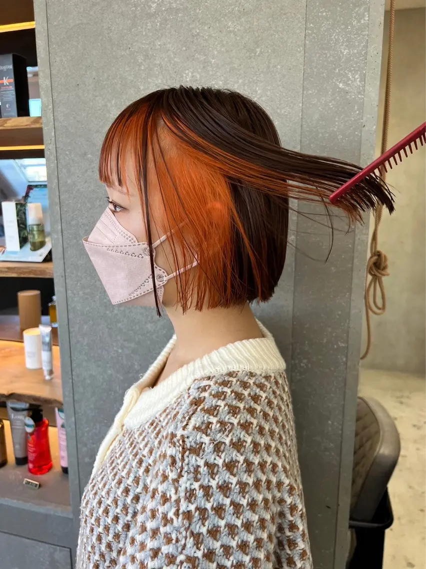 ショート カラー ブリーチ オレンジ カット ヘアカラー トリートメント ブリーチ特化 梅田本多翔のヘアスタイル