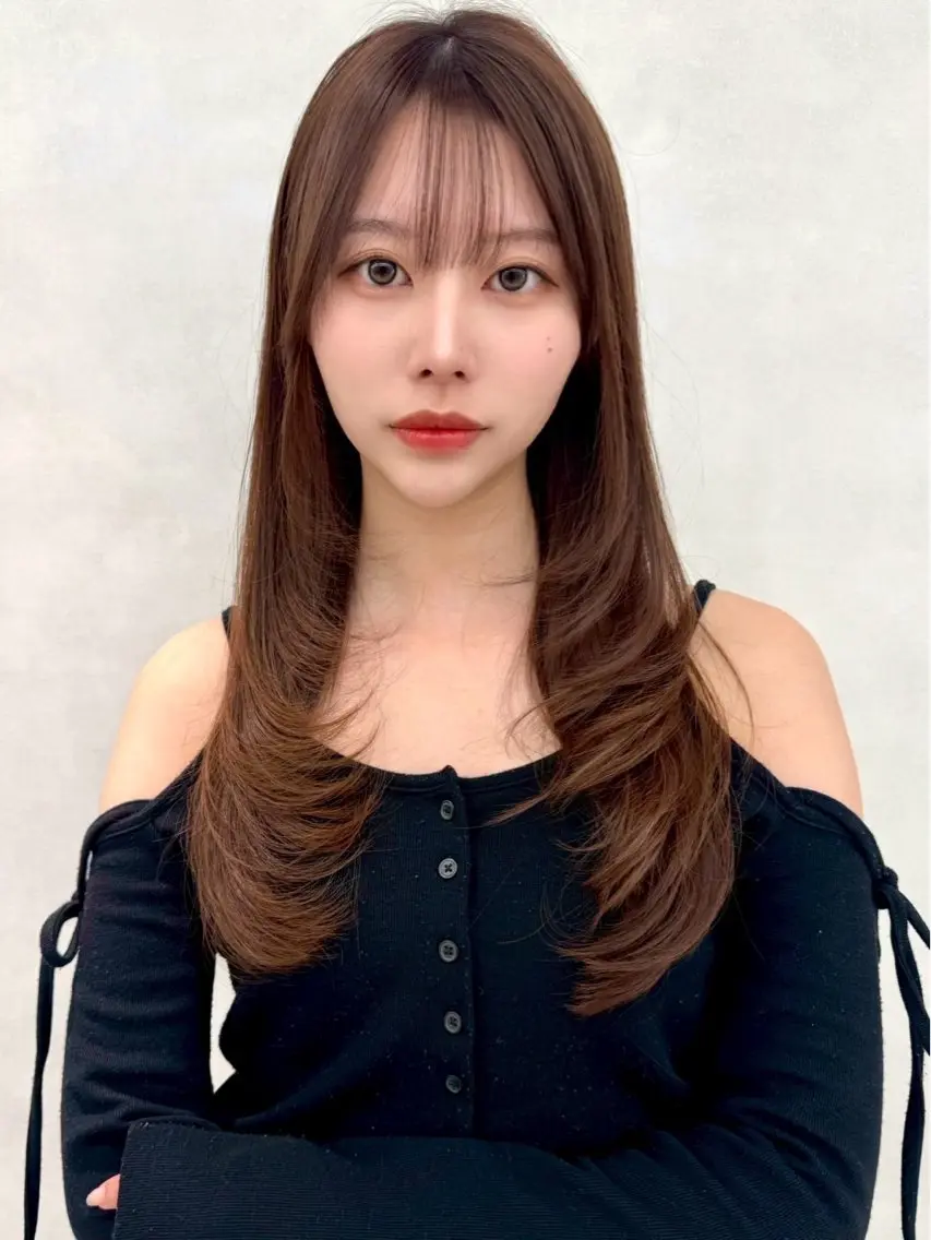 ロング 髪質改善 レイヤーカット ロング 縮毛矯正 トリートメント カット ゆな/髪質改善 ・透明感カラー🎀のヘアスタイル