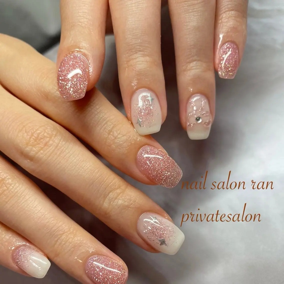 ネイル チークネイル フラッシュネイル キラキラネイル ハンドネイル ハンドケア nailsalon ranのネイルデザイン