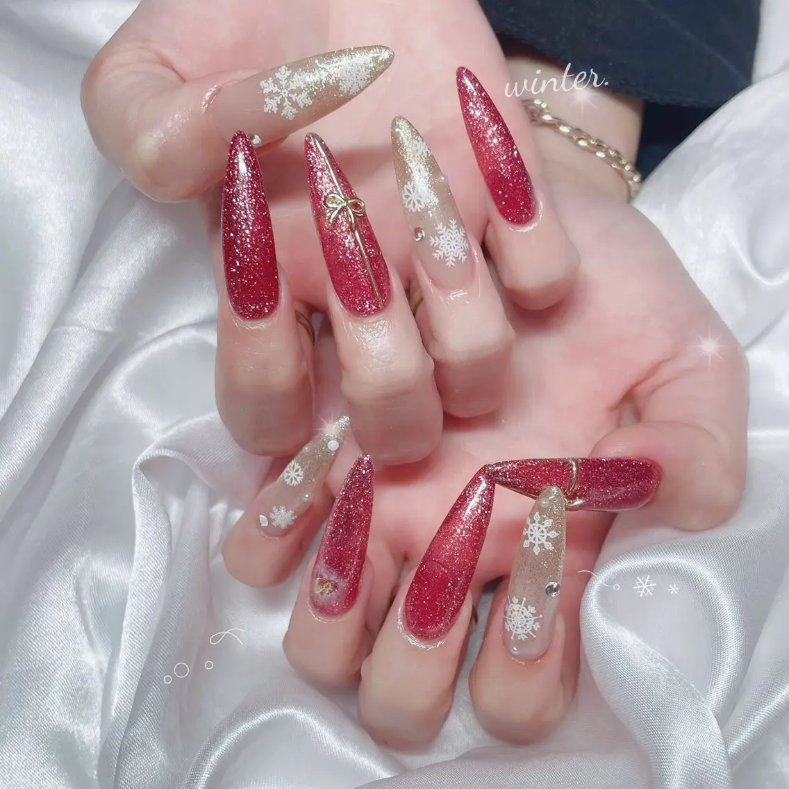 ネイル ボルドー ジェルネイル ロングネイル ネイルチップ ハンドネイル 💕WOLTOKYO 池袋💕maiのネイルデザイン
