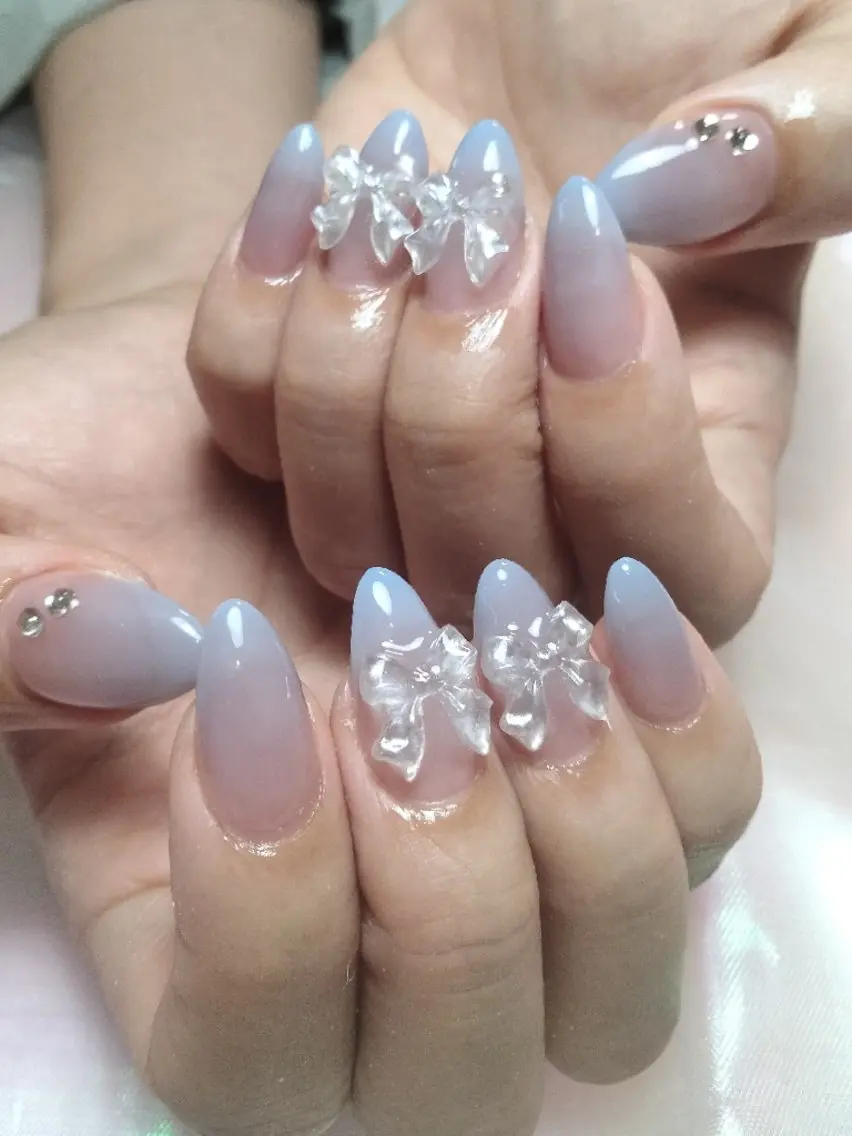 ネイル ブルー ガーリー グラデーション 韓国ネイル ピンク sakii_nail 池袋のネイルデザイン