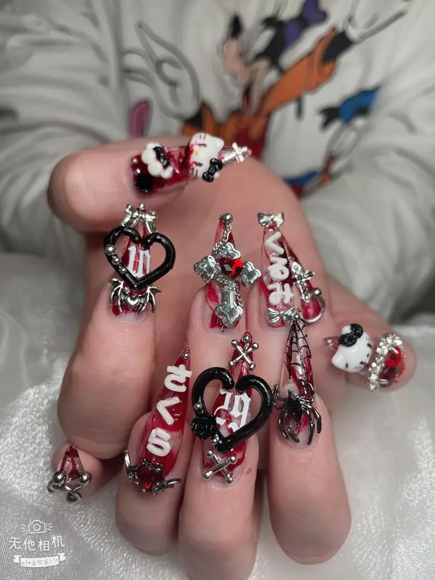 ネイル 成人式 ロングネイル マグネットネイル 大理石ネイル(マーブル) リボン ハンドネイル MoMoA Nail ネイル長さ出し専門店のネイルデザイン