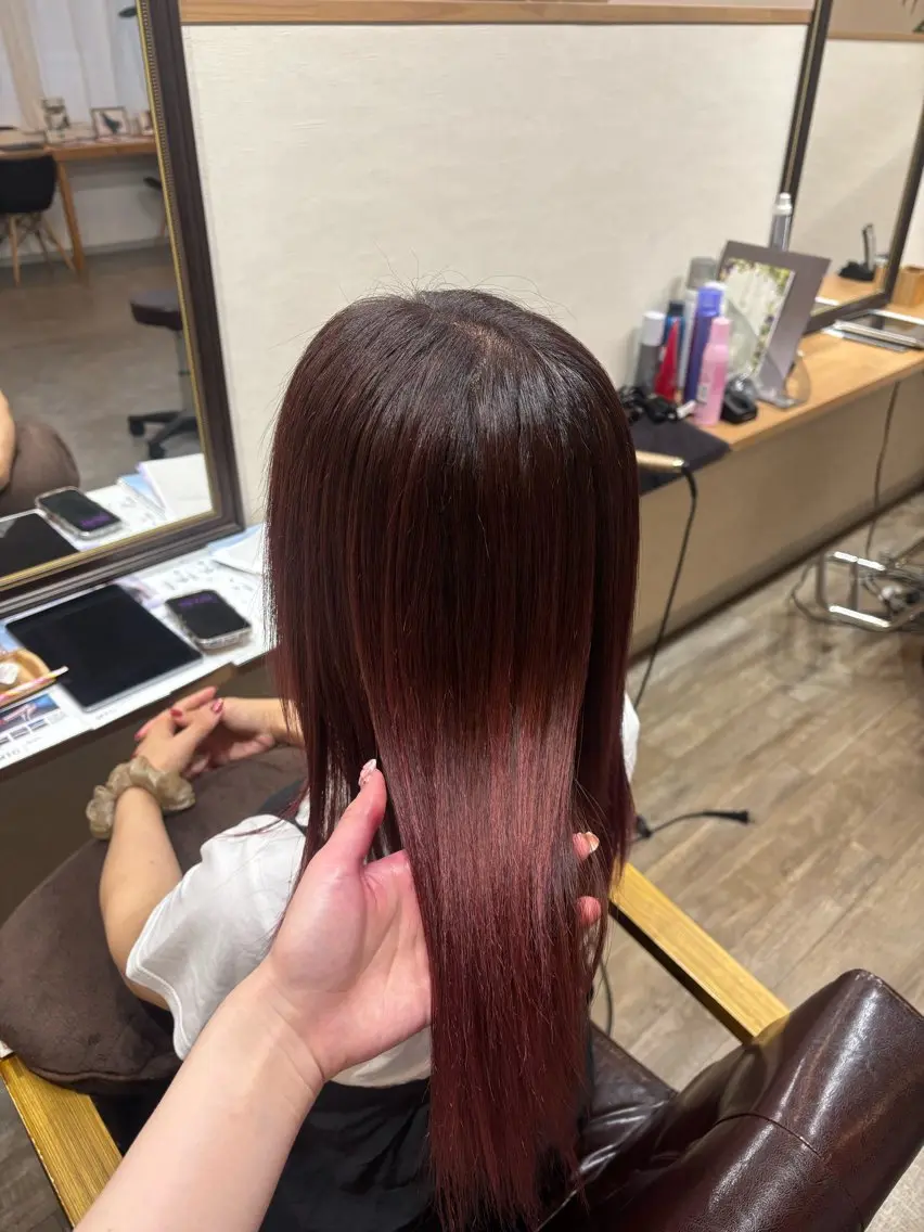 カラー ブリーチ ピンクカラー 竹本 梨夢のヘアスタイル