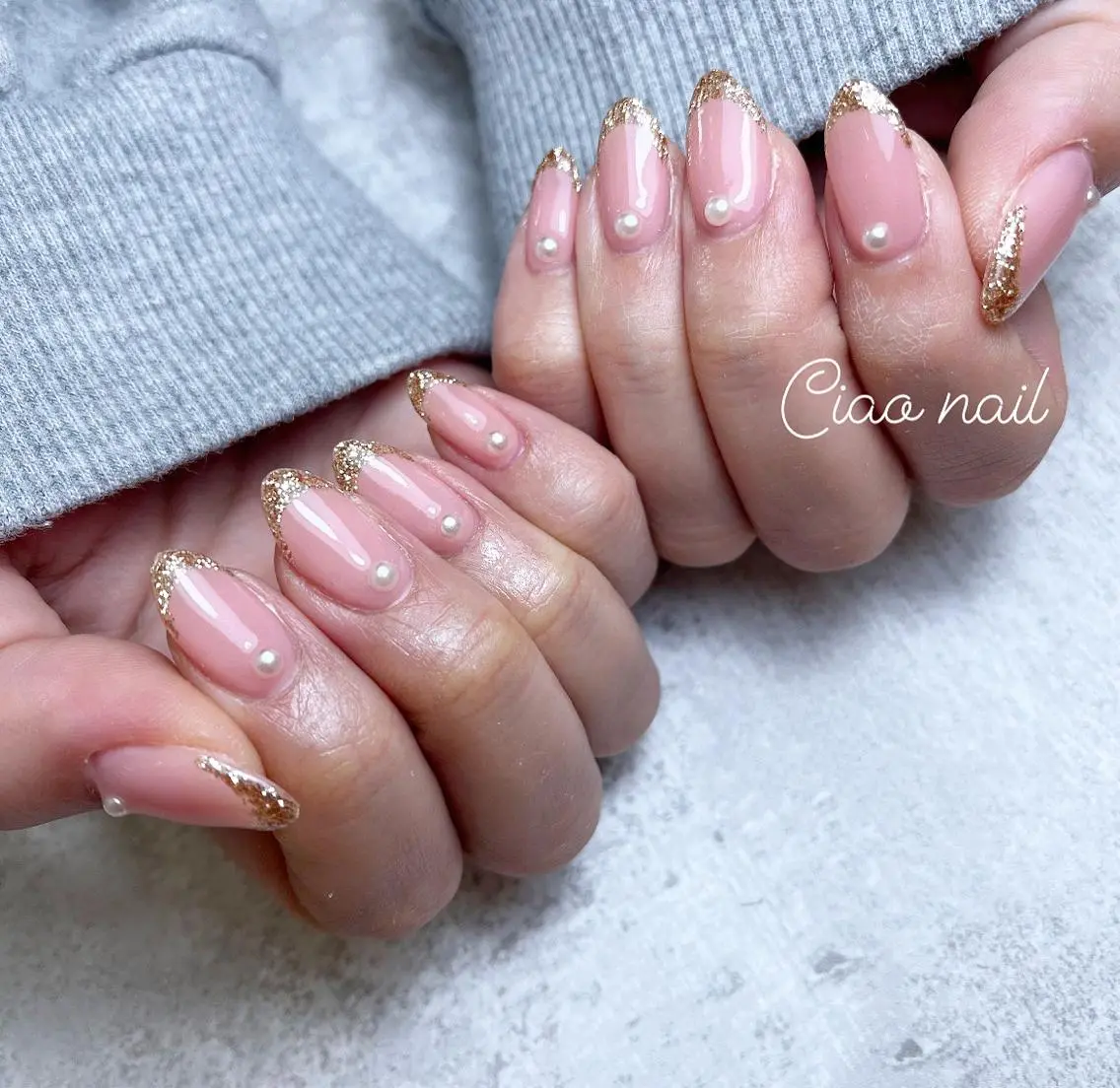 ネイル 入学式 フレンチネイル 卒業式 ラメ(グリッター) #Amin nail salonのネイルデザイン