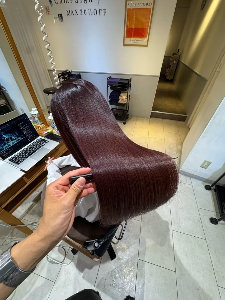 ロング カラー 縮毛矯正 トリートメント 酸熱トリートメント カット トリートメント 過去一の柔髪ヘア 🌿einshairのヘアスタイル