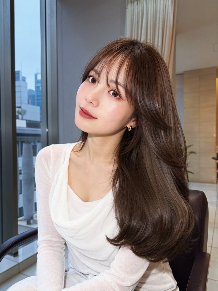 ロング カラー カット ヘアカラー トリートメント 🫧色素薄めダブル カラー🩵レイヤーのヘアスタイル