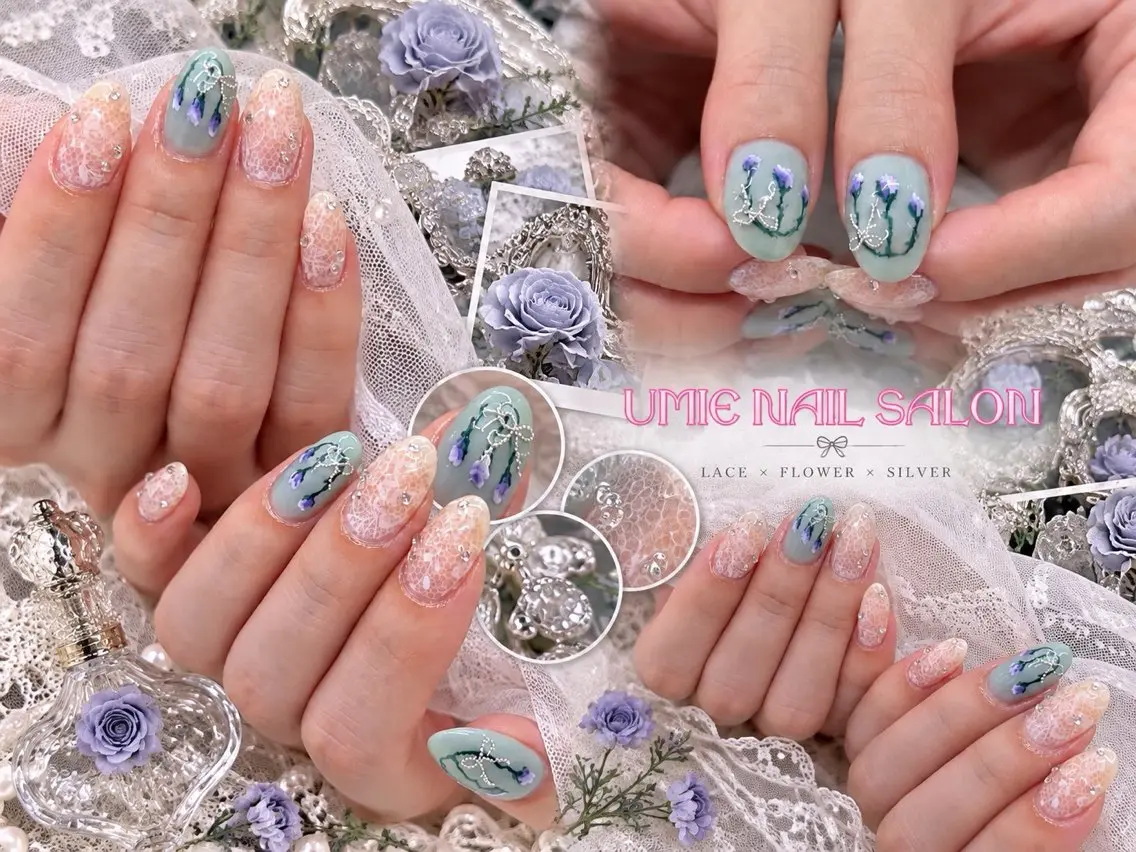 ネイル フットネイル フレンチネイル ジェルネイル ガラスフレンチ マグネットネイル ハンドネイル UMIE NAIL SALONのネイルデザイン