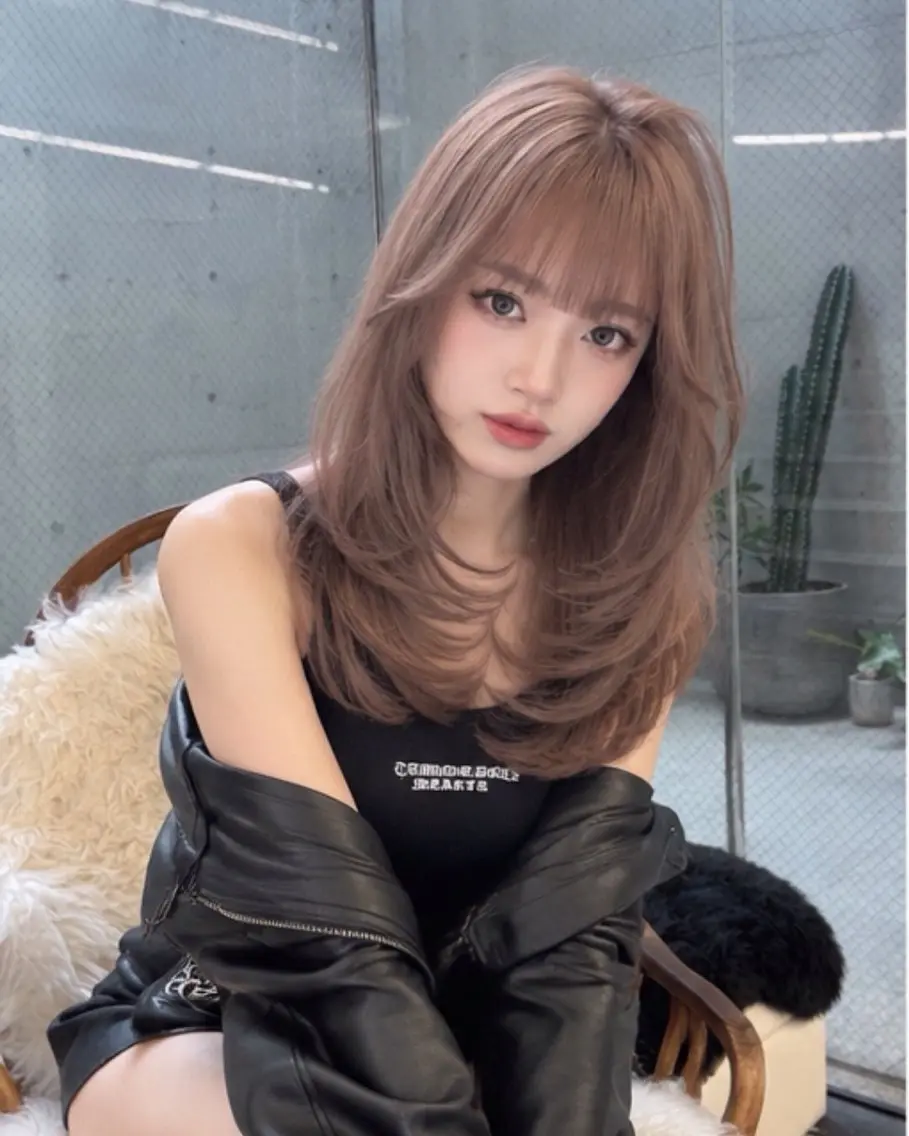 ロング ハッシュカット 韓国風ヘア レイヤーカット トリートメント カット pia 薬院のヘアスタイル