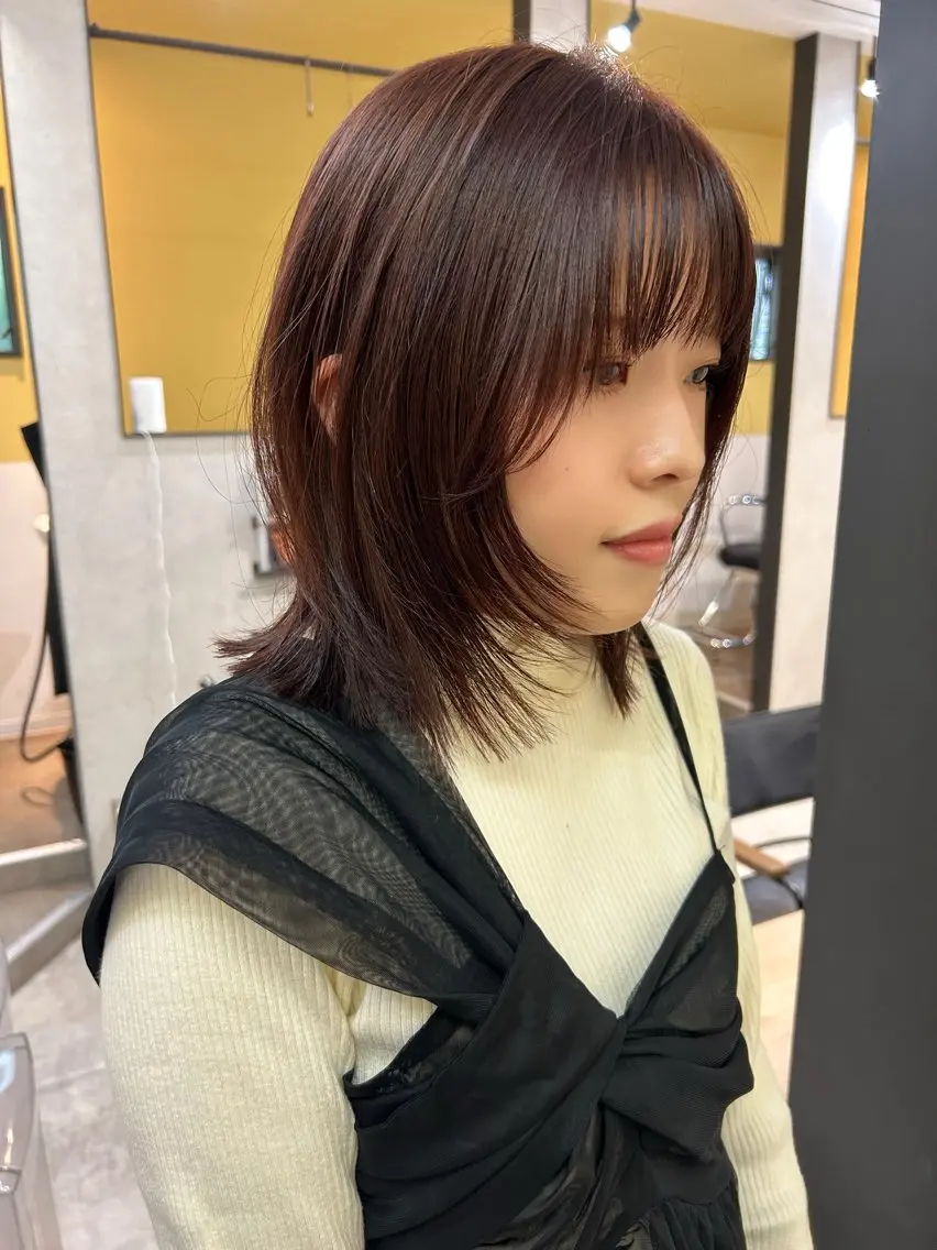 ミディアム カラー ベージュカラー ピンクカラー ピンクベージュ レイヤーカット hubhair レイヤー/透明感のヘアスタイル
