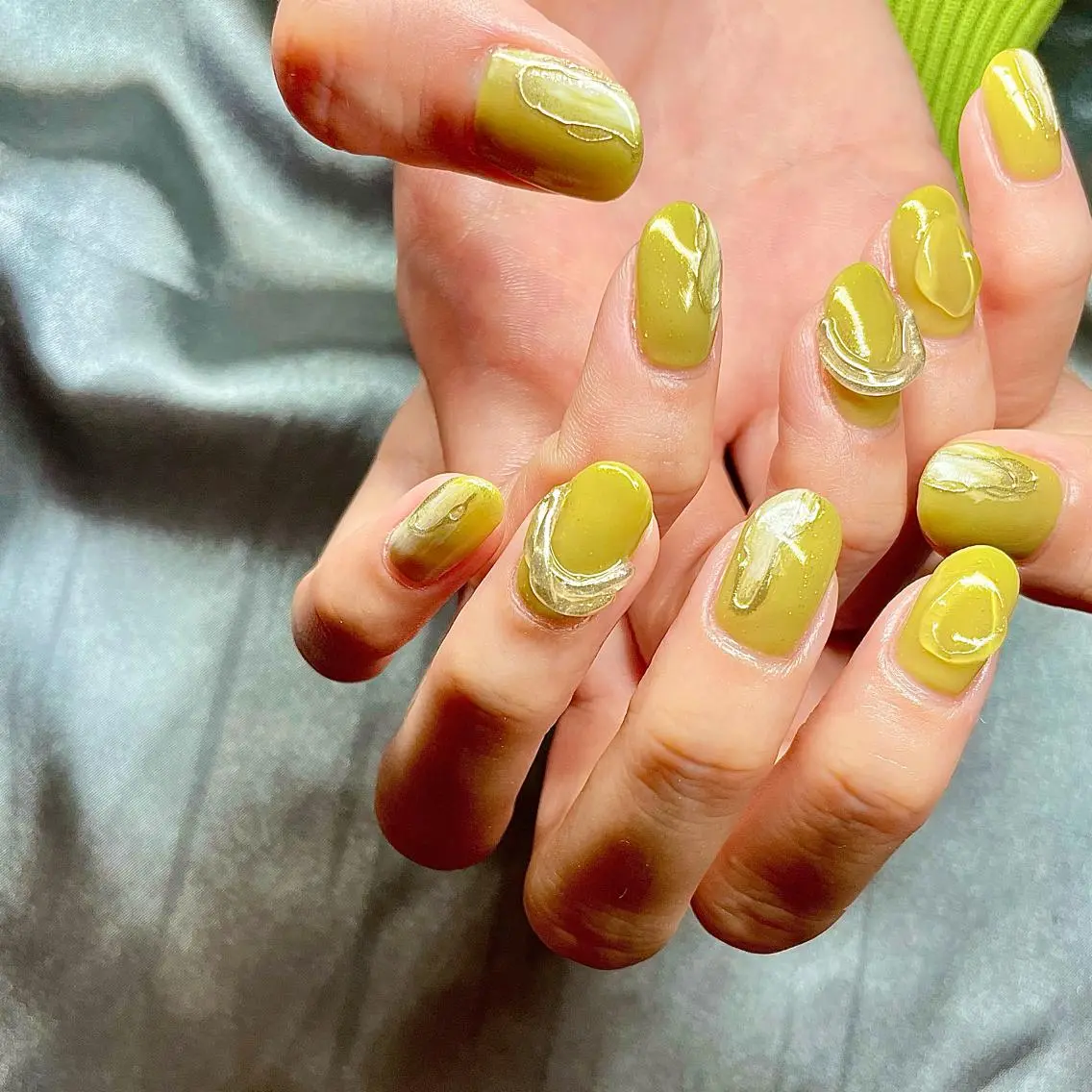 ミディアム カラー パーマ ヘアアレンジ メンズ キッズ ネイル マツエク・マツパ アイブロウ ピスタチオネイル el. by Aoのネイルデザイン