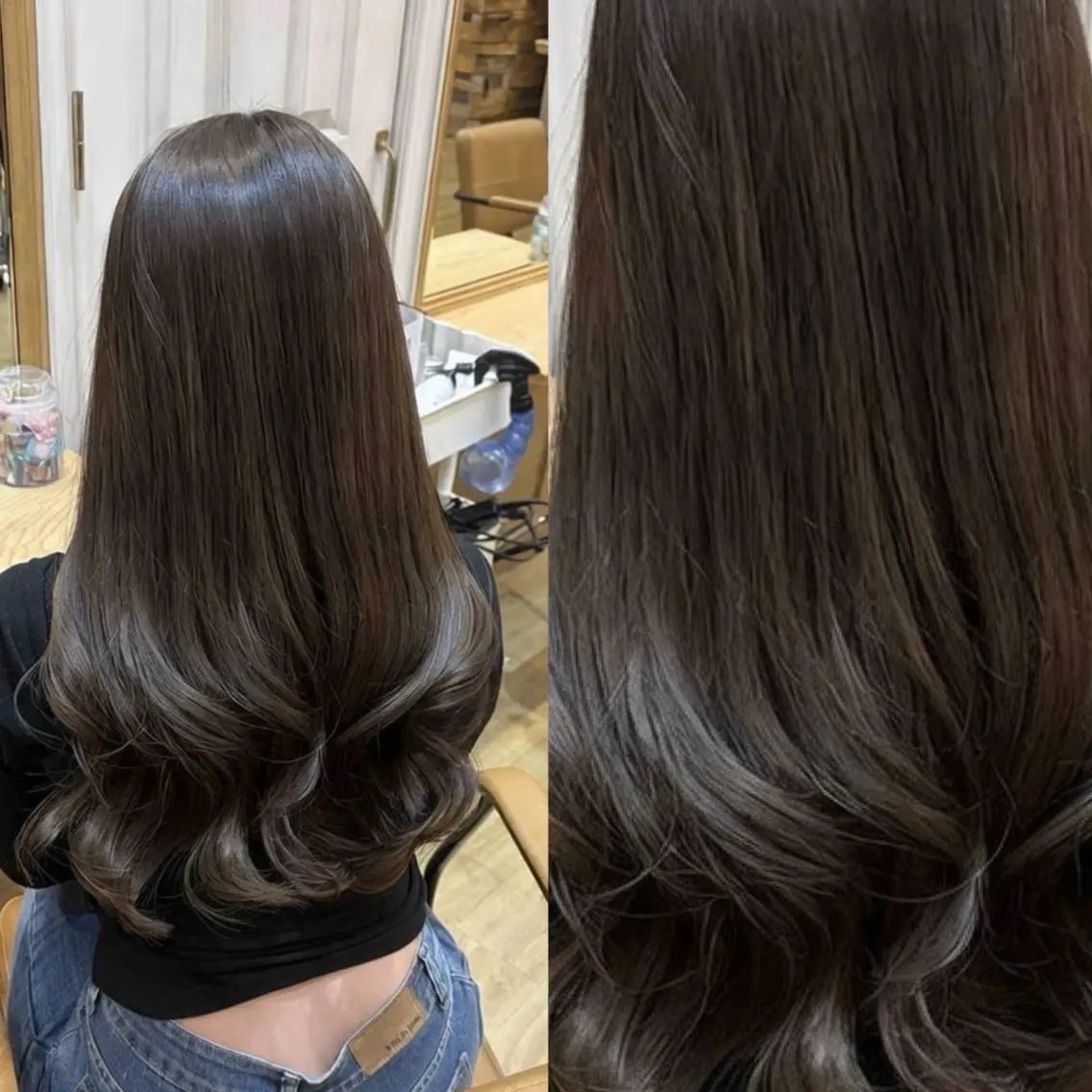 ロング カラー アッシュ ベージュカラー ブリーチ ケアカラー 透明感カラー 👑髪質改善Wカラー 👑アユカのヘアスタイル