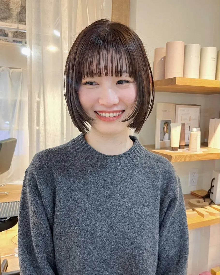 ショート 切りっぱなしボブ ボブ 顔周りカット レイヤーカット カット ヘアカラー トリートメント 義本 風佳のヘアスタイル
