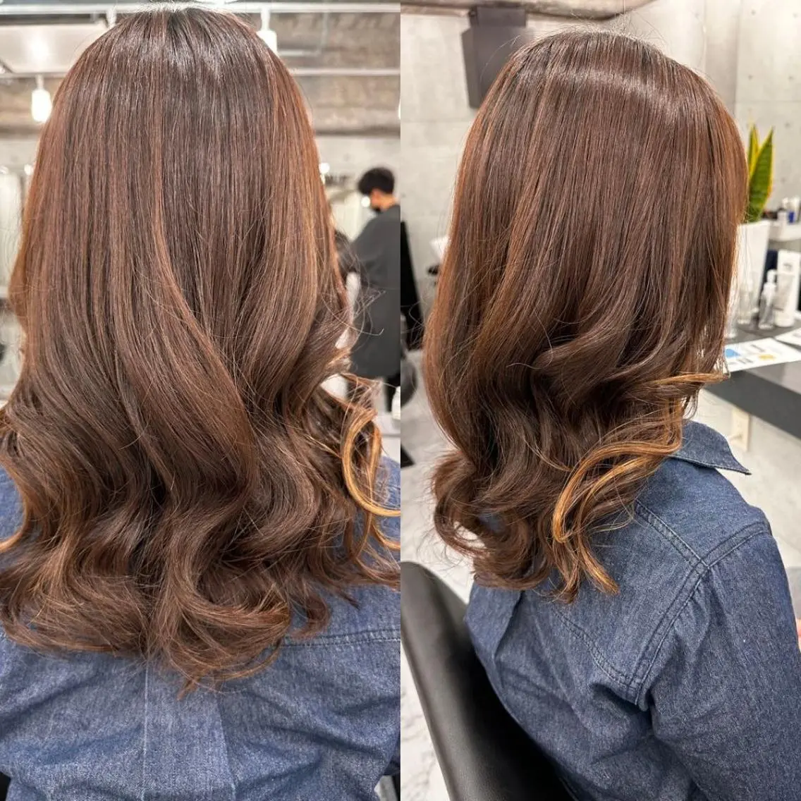 セミロング カラー パーマ ブラウンカラー 透明感カラー ハイライトカラー オレンジ ハイライト カット ヘアカラー ❇️安達 優心❇️ レイヤー/艶髪特化のヘアスタイル