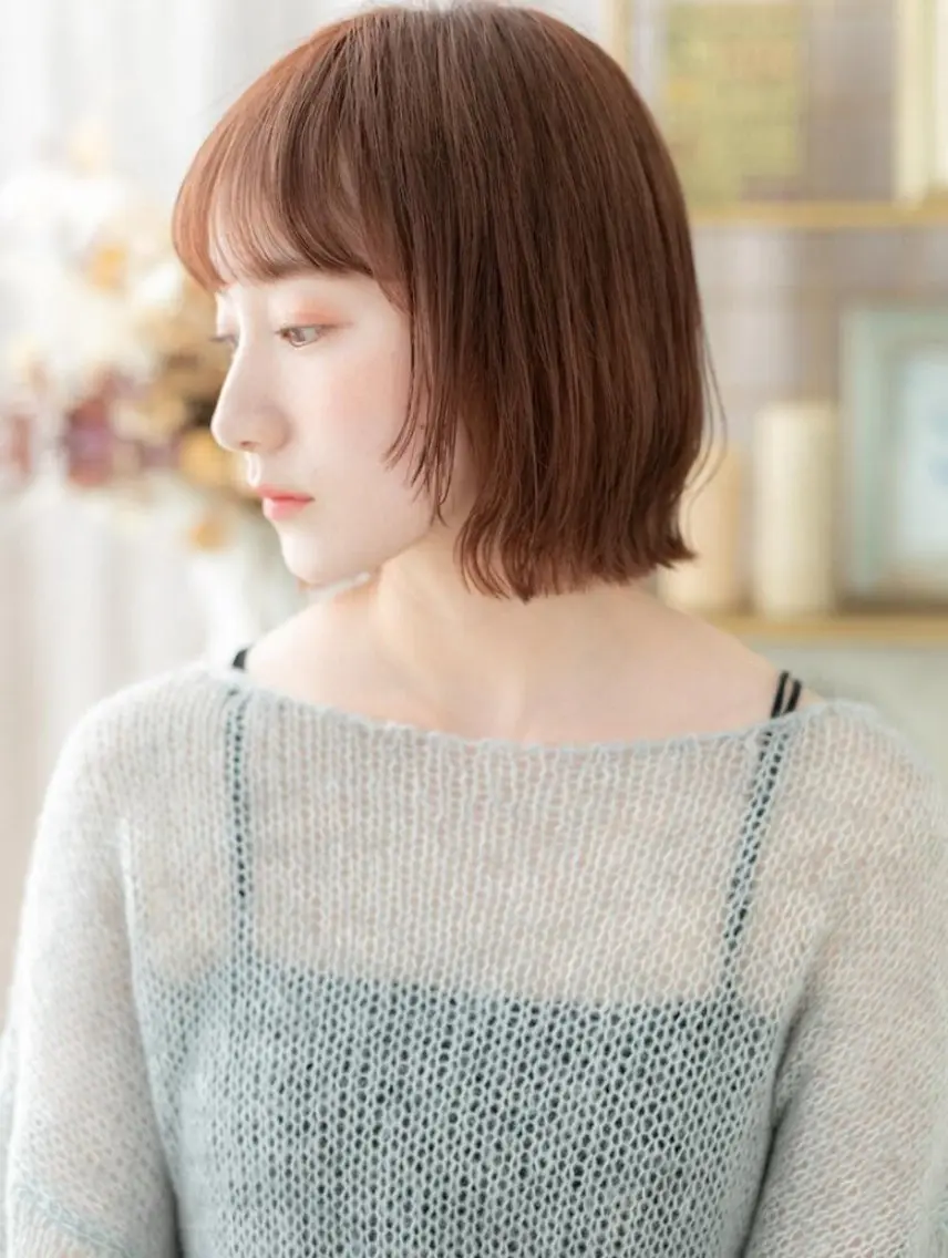 ミディアム カット ヘアカラー トリートメント ヘッドスパ 庭木華瑠🐾ボブ🧡 透明感カラー✨のヘアスタイル