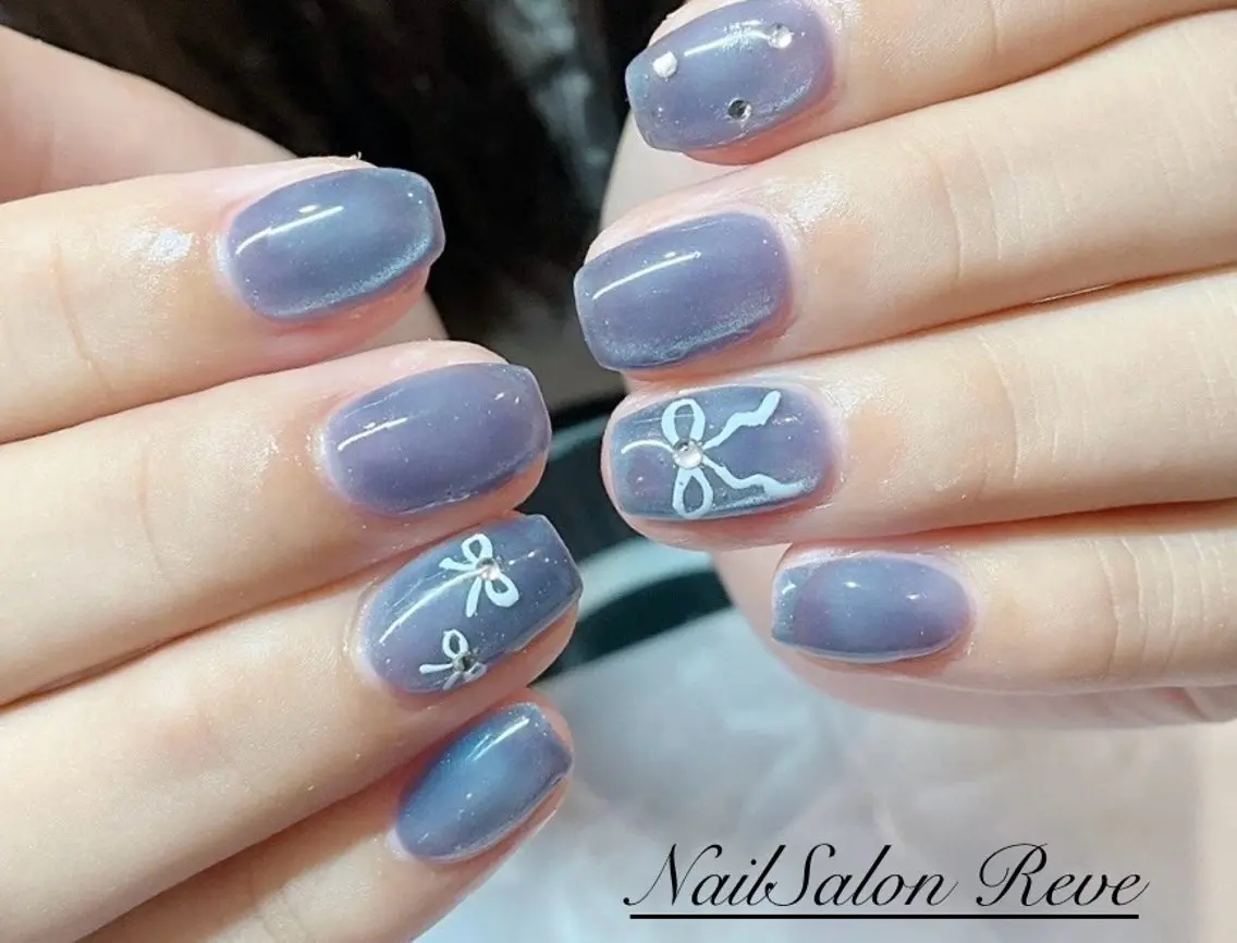ネイル アートネイル マグネットネイル リボン ハンドネイル NailSalon Reveのネイルデザイン