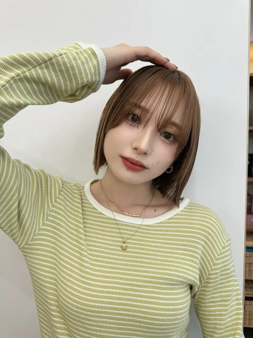 ショート カラー ボブ/地毛風縮毛矯正 茉青🤍新宿代々木のヘアスタイル