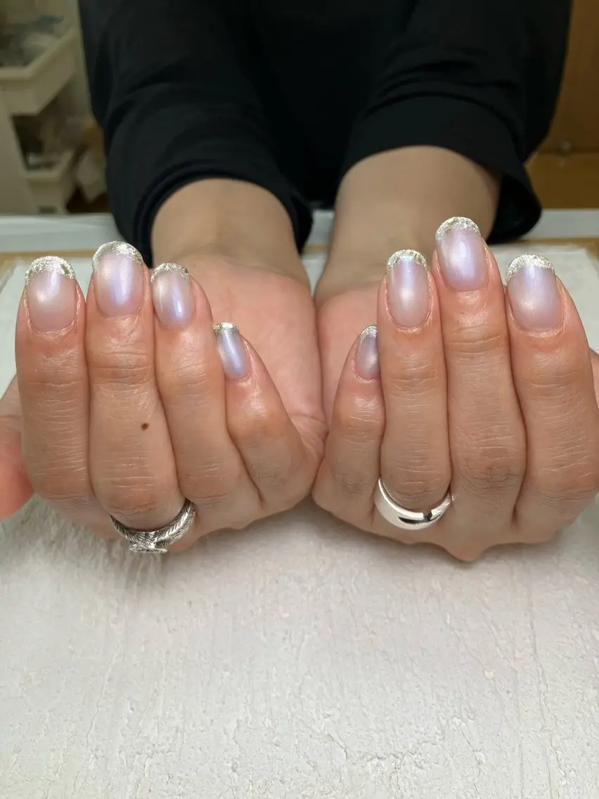 ネイル フレンチネイル ガラスフレンチ 自宅サロンBloom 橋本のネイルデザイン