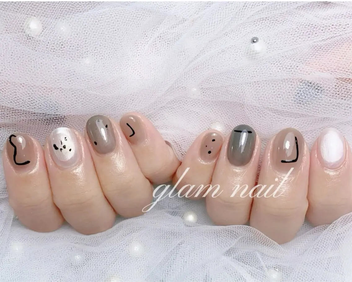 ネイル ハンドネイル エツメ💅 長さ出し🎀デザインのネイルデザイン