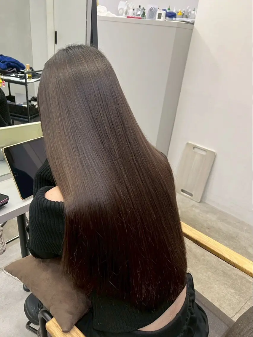 ロング パーマ 縮毛矯正 絶対可愛い暖色カラー 🌷うる艶🌷結奈✨のヘアスタイル