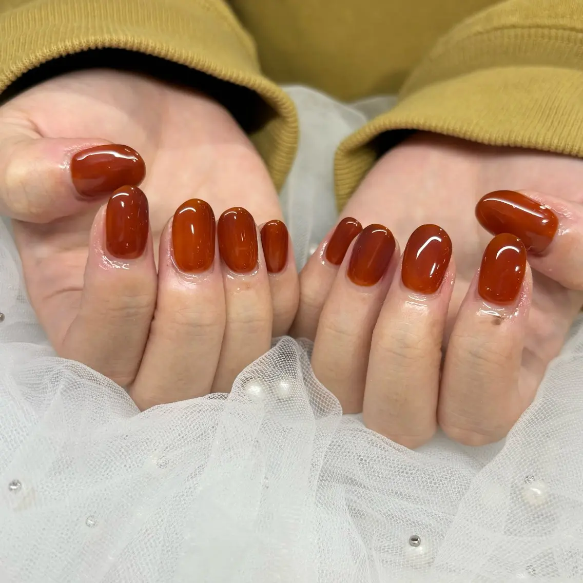 ネイル ブラウン オレンジ ハンドネイル 荒巻 めいのネイルデザイン