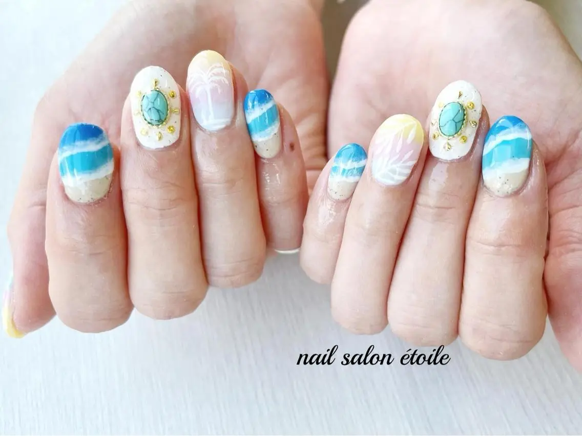 ネイル アートネイル ジェルネイル パステルネイル 夏ネイル ハンドネイル nail salon étoileのネイルデザイン