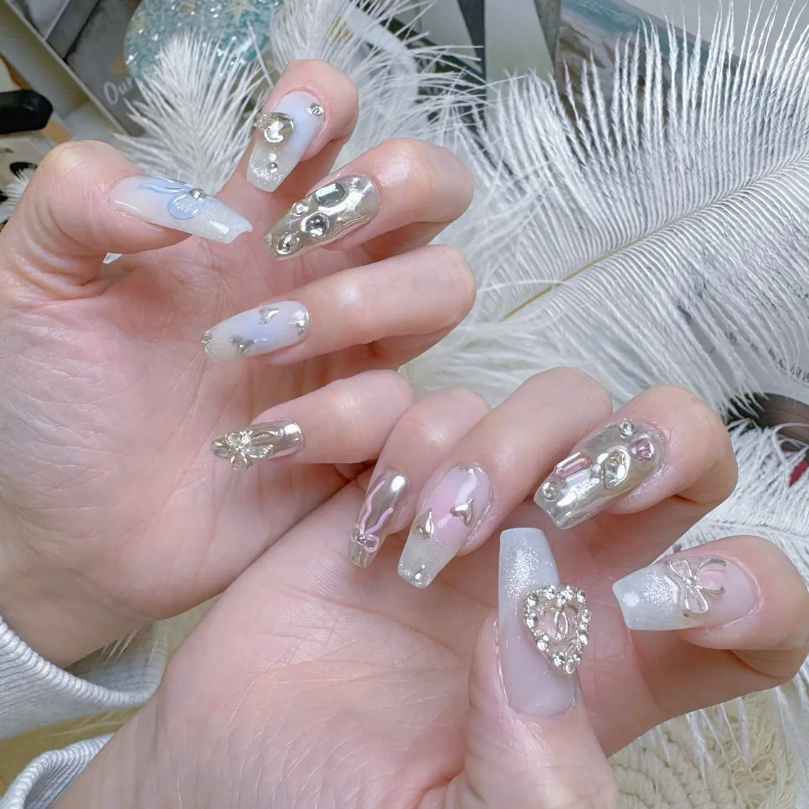 ネイル クリアネイル キラキラネイル 韓国ネイル マグネットネイル ピンク ハンドネイル princess スカルプ専門店のネイルデザイン