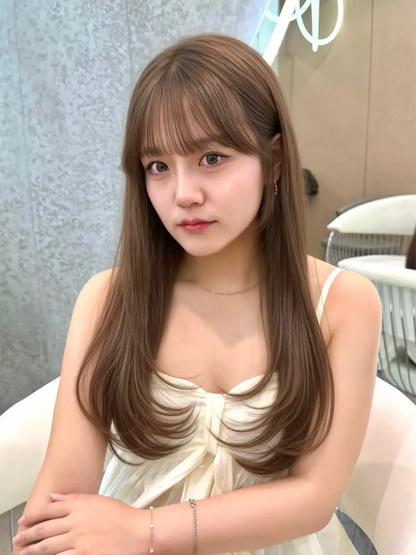 セミロング カラー ヘアアレンジ カット 縮毛矯正 トリートメント ブリーチなしW🎀 髪質改善／はのんのヘアスタイル
